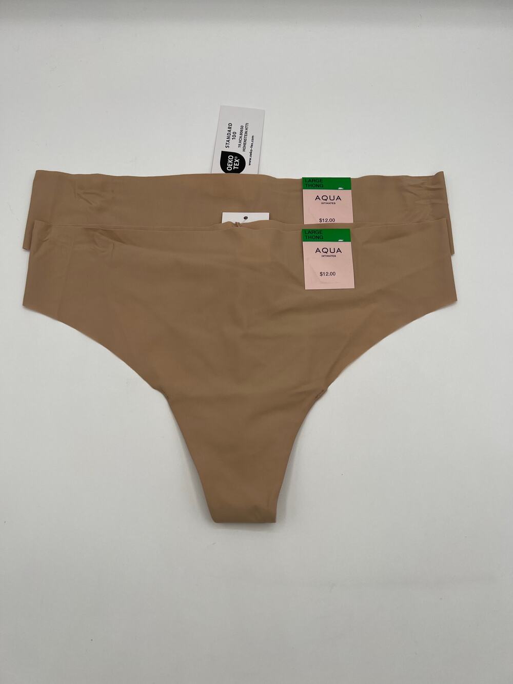 AQUA INTIMATES SIZE LARGE MICROFIBER MID RISE THONG PANTY LATTE CAFE 2 PAIR NEW